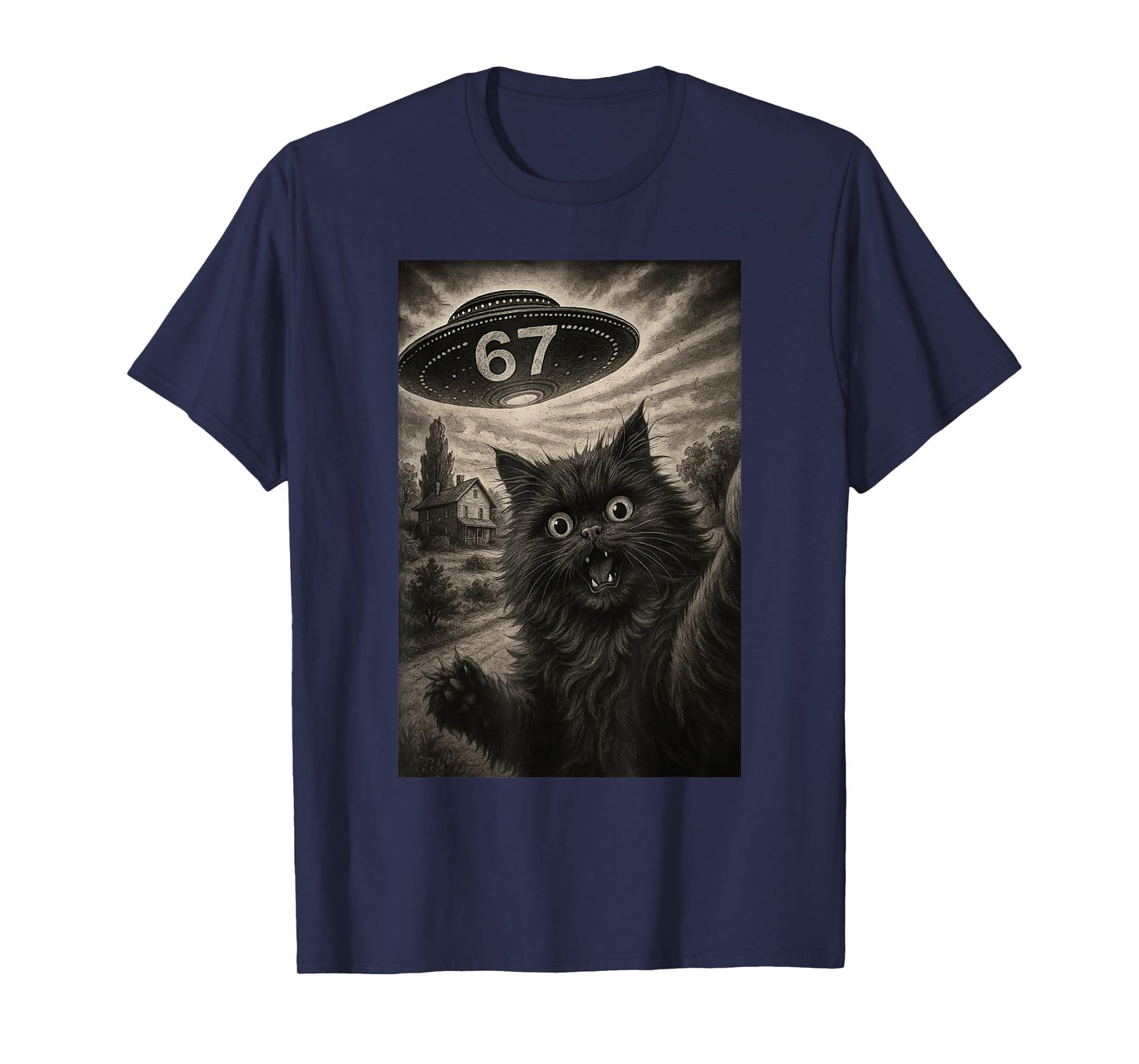 Cat Selfie 67 Meme Six Seven Funny UFO T-Shirt