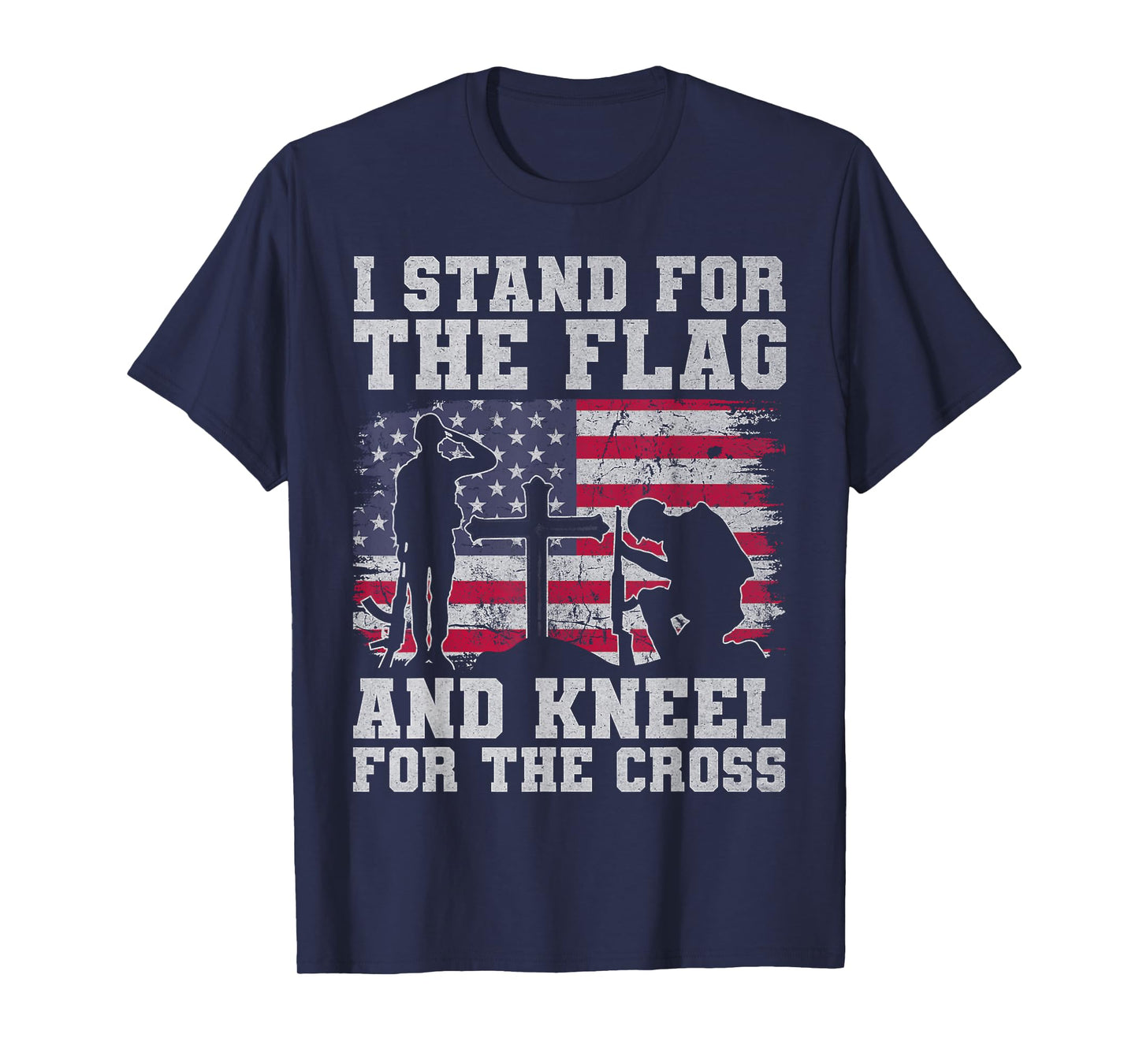 I Stand for The Flag and Kneel for The Cross Veteran US Flag T-Shirt