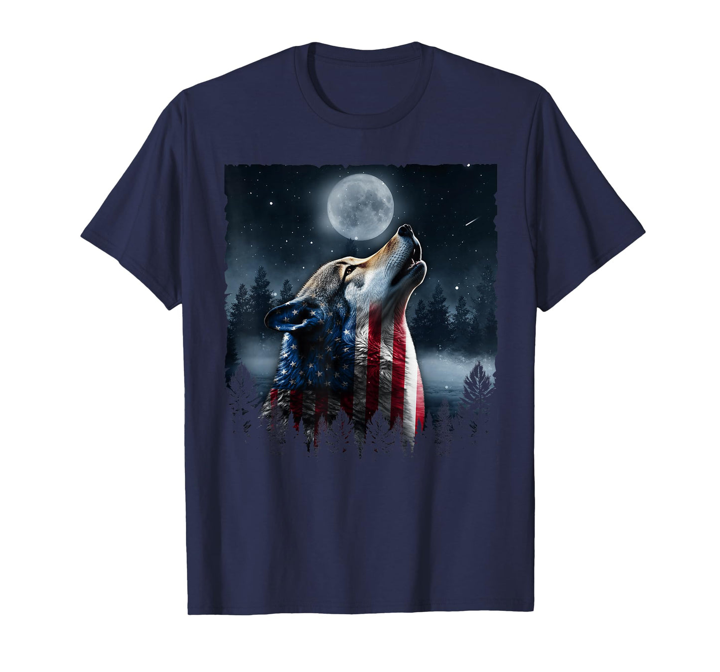 Retro Wolf Lovers American Flag Independence Day 4th Of July T-Shirt