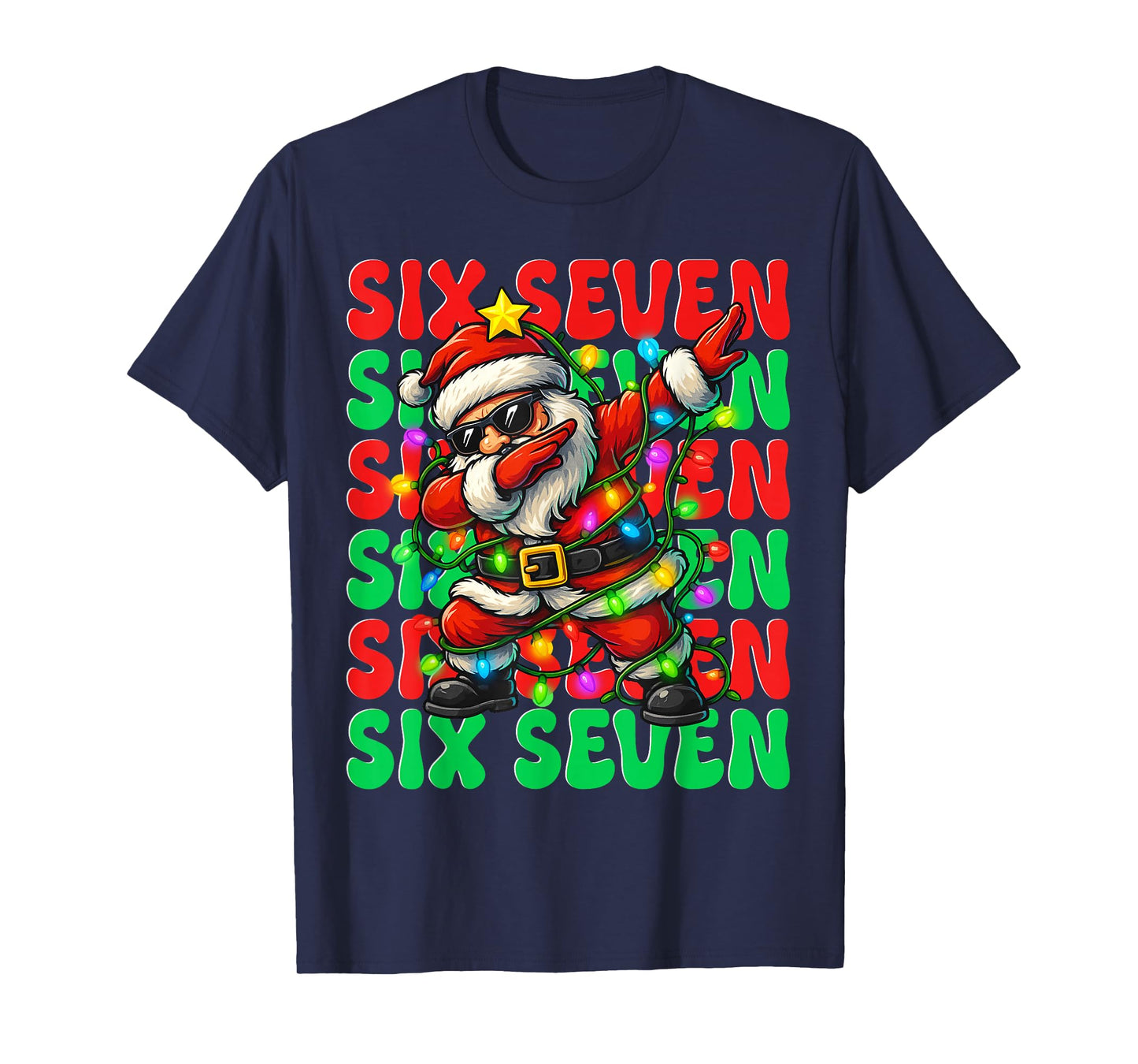 Six Seven 6 7 Meme Dabbing Santa Christmas 67 Pajama Costume T-Shirt
