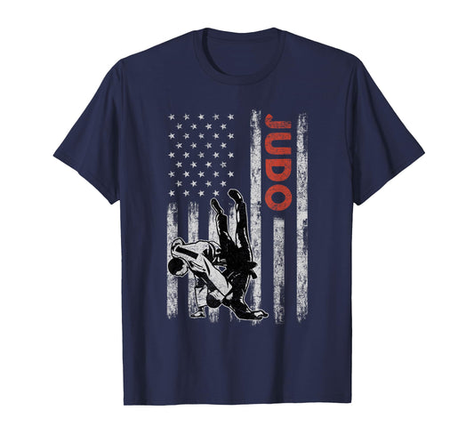 Judo Lovers Vintage American Flag 4th Of July Gift T-Shirt