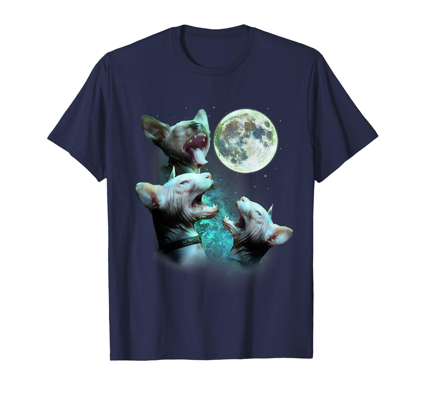 Three Hairless Sphynx Cats Howl at Moon 3 Wolfs Funny Parody T-Shirt