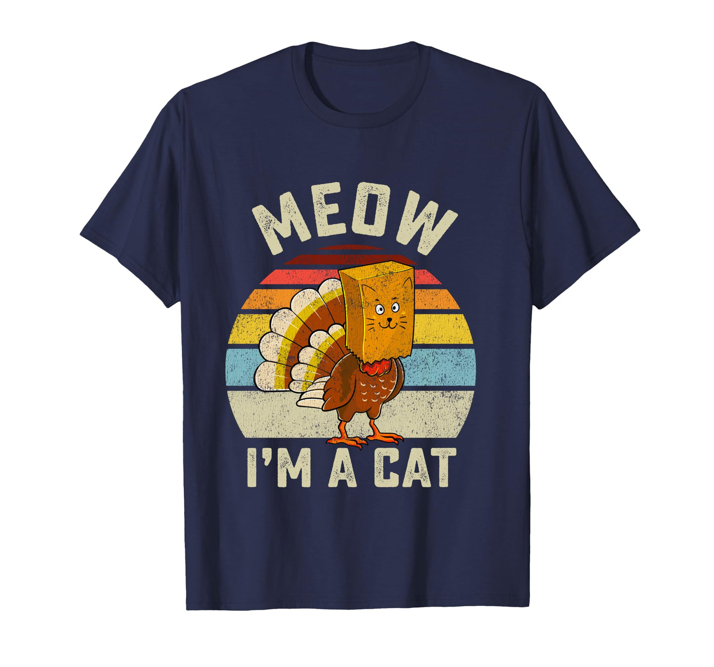 Thanksgiving Funny Turkey Fake Cat Retro Women Men Kids Long Sleeve T-Shirt
