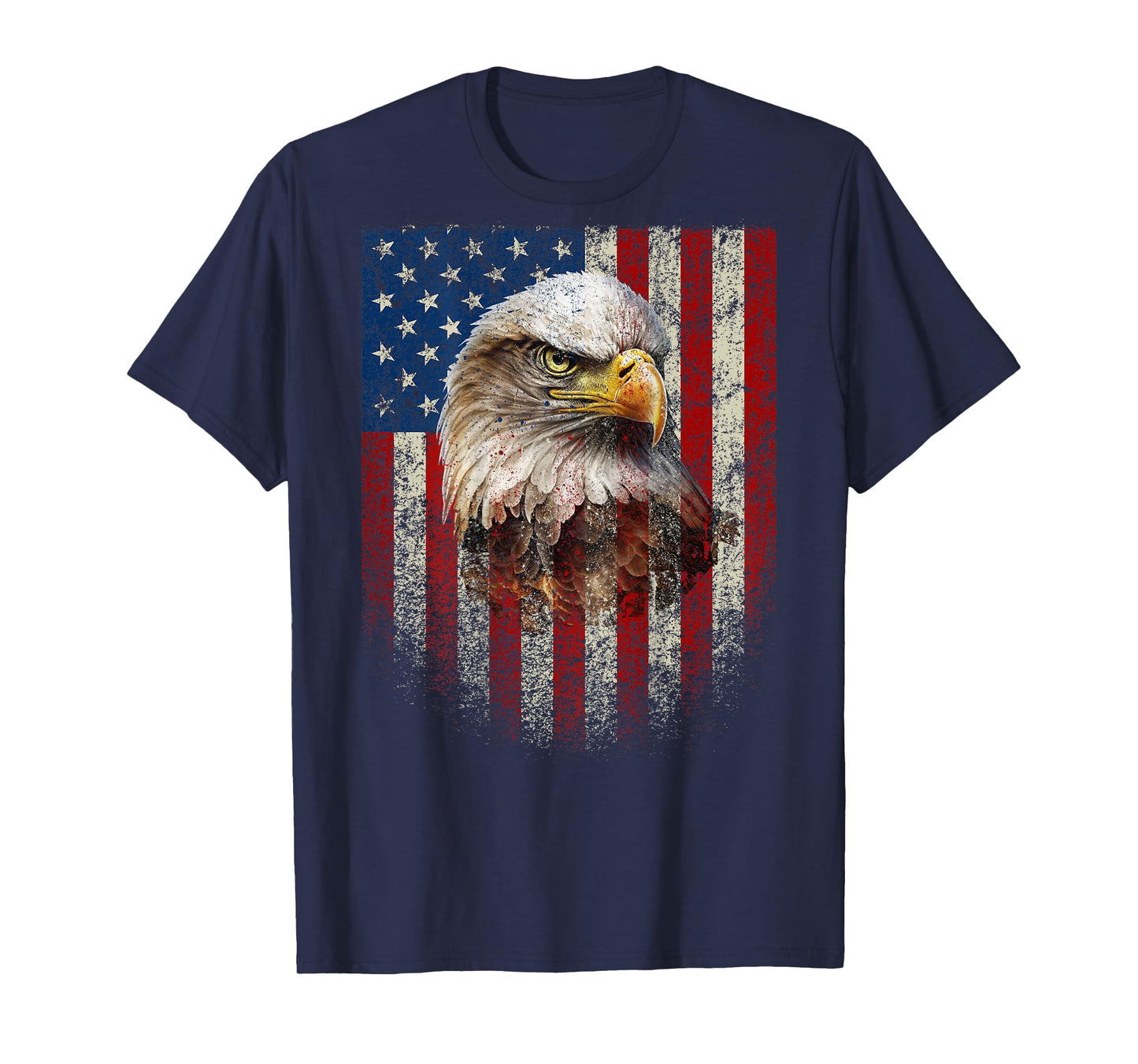 (Art on Back) Patriotic US Flag with American Eagle T-Shirt