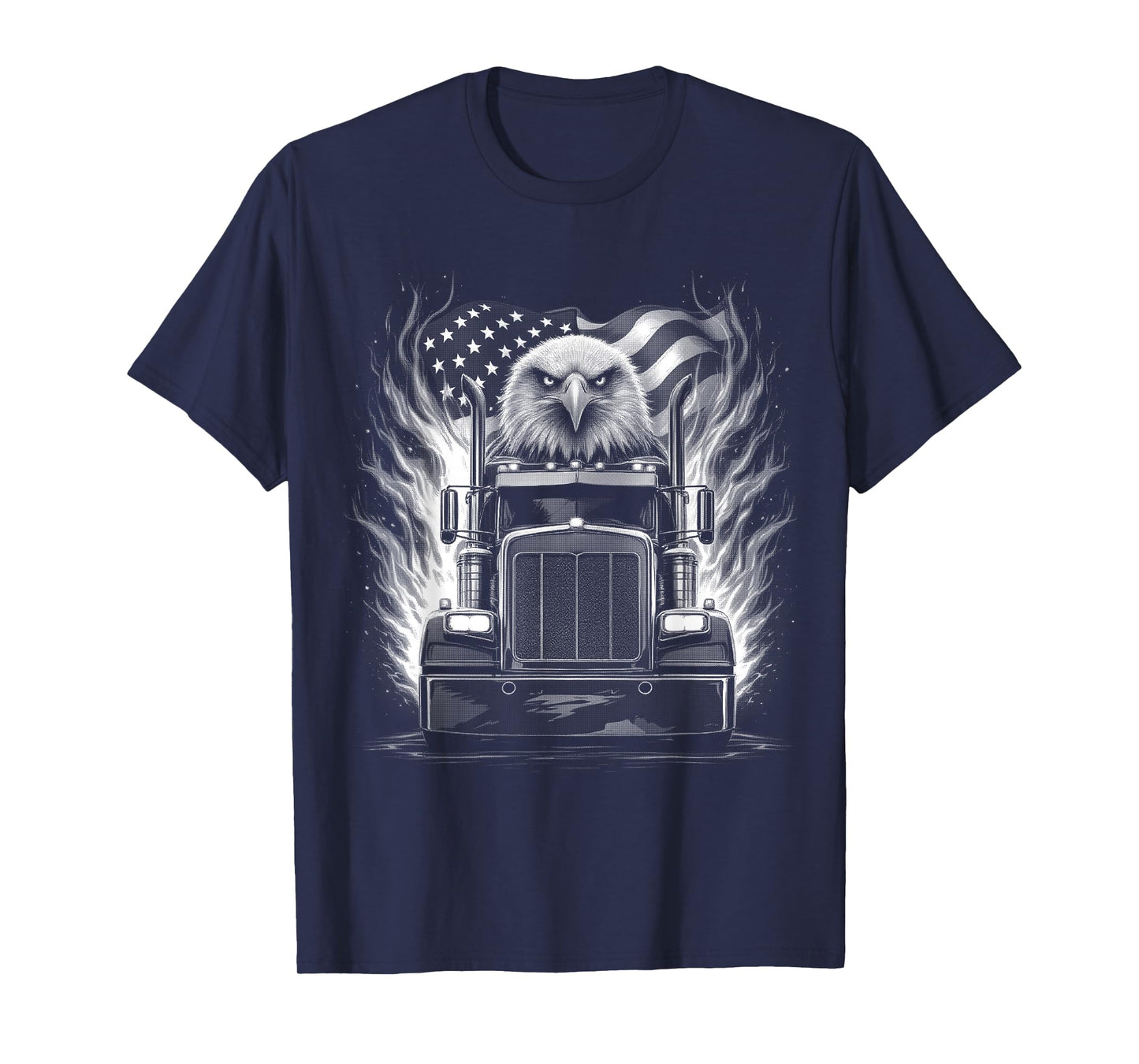 Trucker Patriotic American Flag Semi Truck Driver Eagle T-Shirt