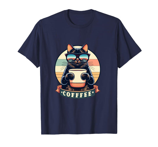 Cute Coffee Cat | Funny Vintage Cat | Black Cat | Retro Cat Long Sleeve T-Shirt