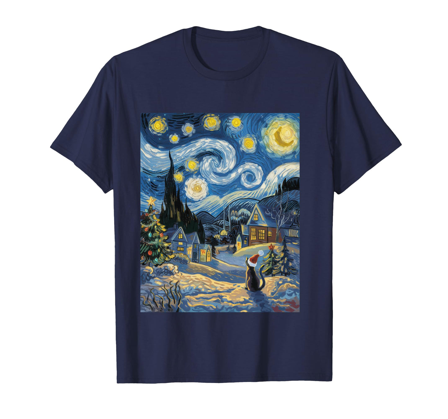 Starry Night Festive Christmas Cat Santa Winter Xmas Long Sleeve T-Shirt