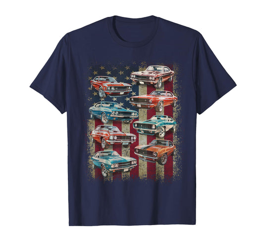 Classic Muscle Car Retro American Flag Patriotic Vintage T-Shirt