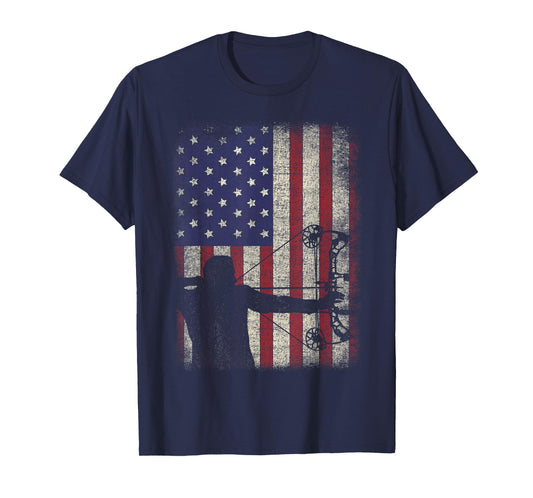 Archery American Flag Vintage Men Archer Bowhunting Hunter T-Shirt