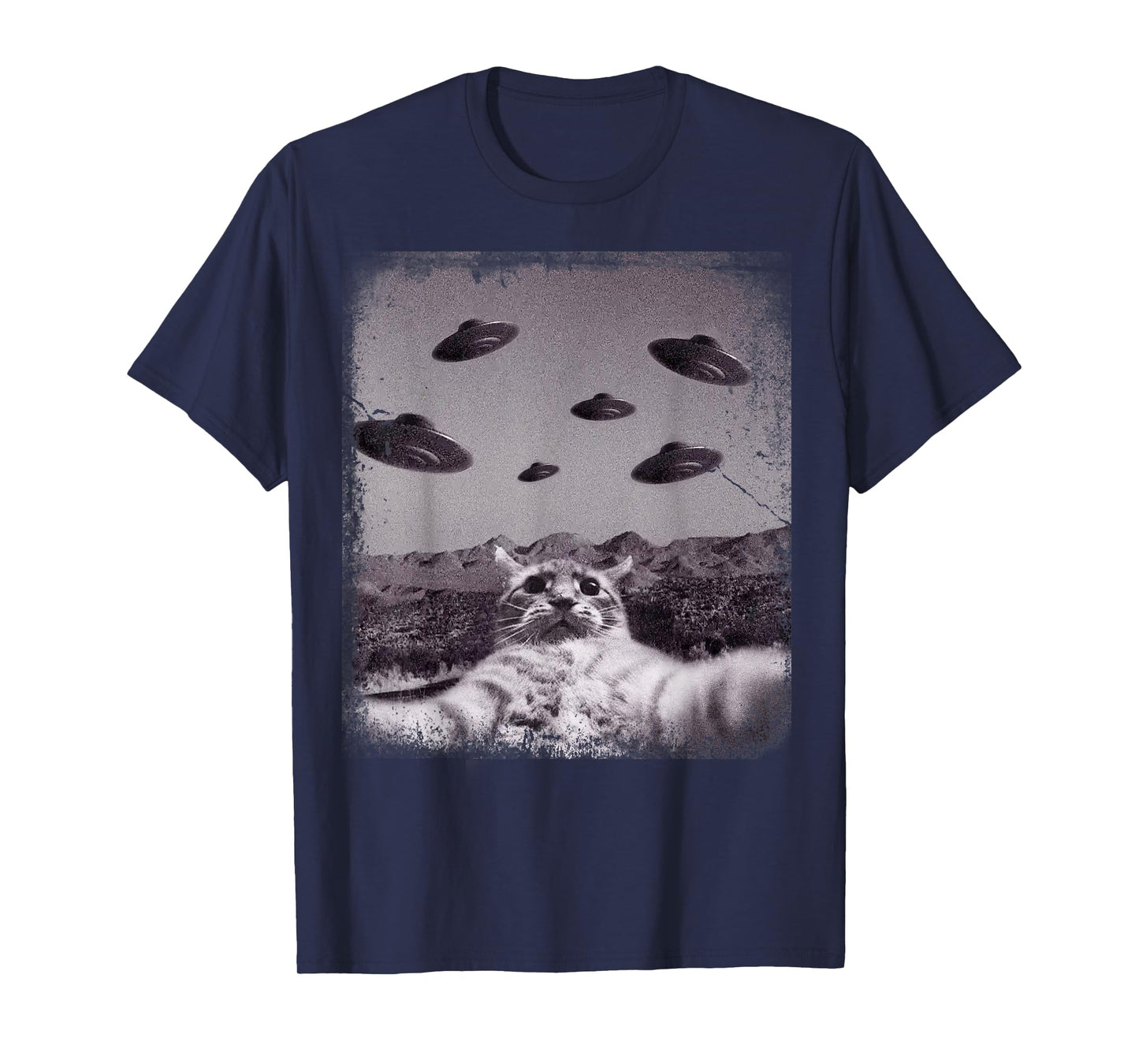 Alien UFO Cat Meme T-Shirt for Men Women Kids