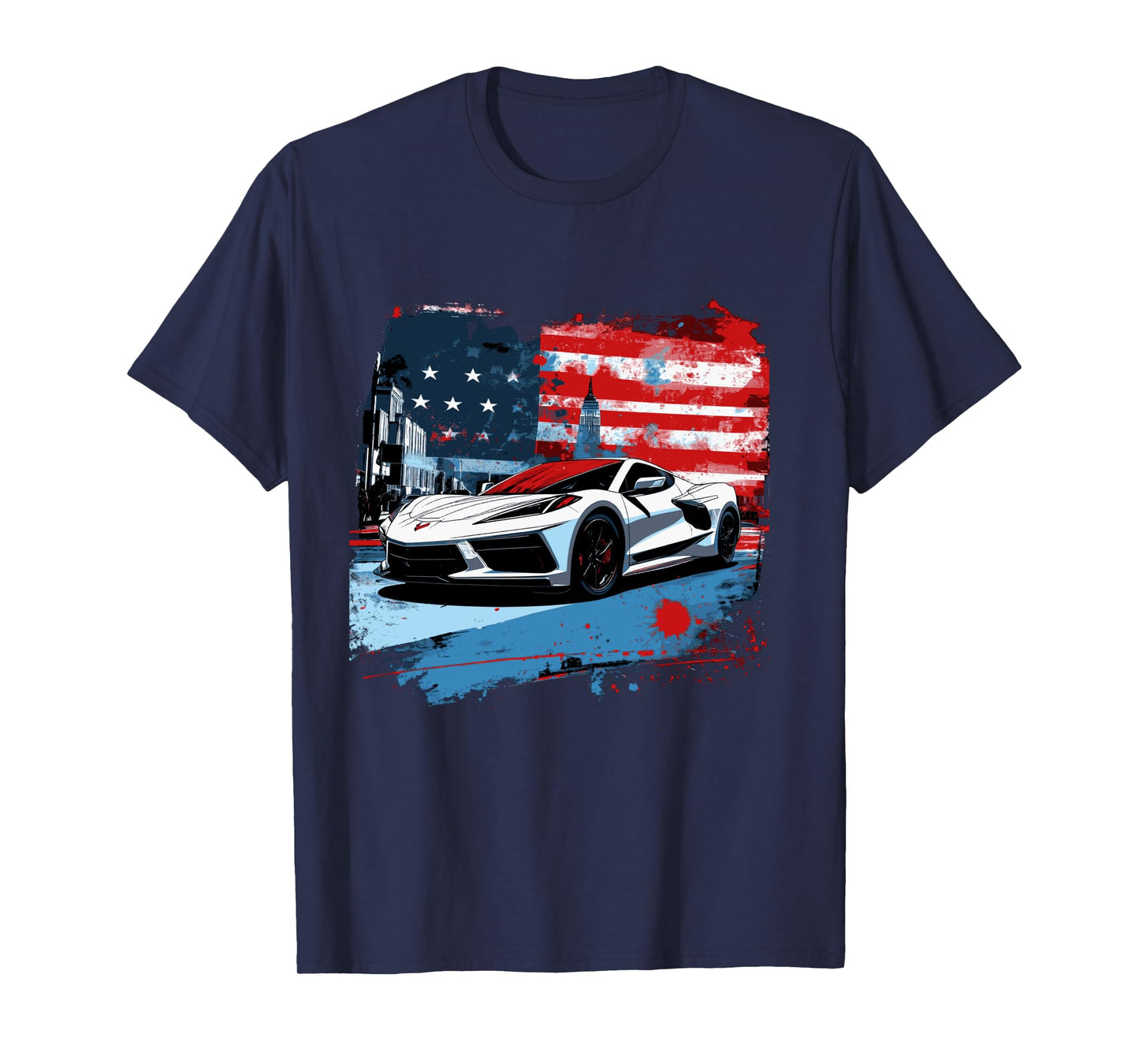 8th Gen C8 Vette Car Super Sports Car Patriotic USA Flag Long Sleeve T-Shirt