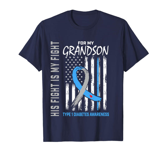 His Fight Is My Fight Grandson Type 1 Diabetes Shirt Flag Long Sleeve T-Shirt