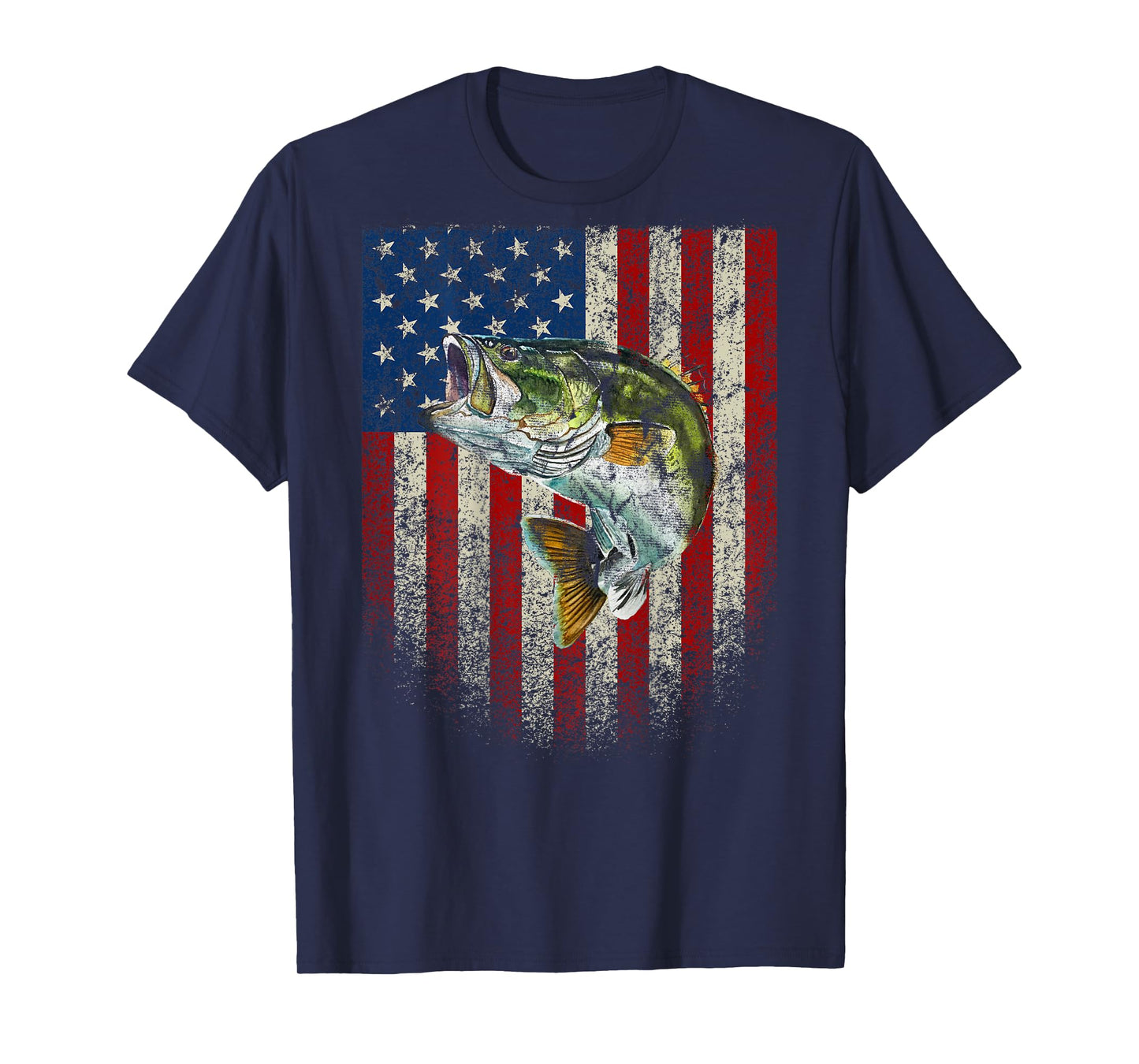 (Art onBack) American Flag Bass Fish Fishing T-Shirt