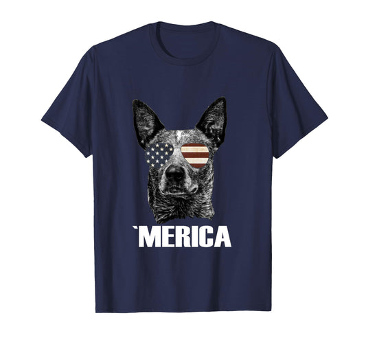 Australian Cattle Dog Merica USA flag sunglasses Gift Heeler Long Sleeve T-Shirt