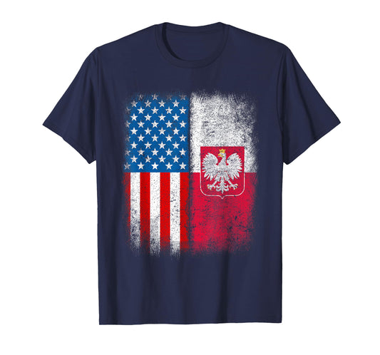 Polish American Flag Half Poland USA Us Polska Eagle Emblem T-Shirt
