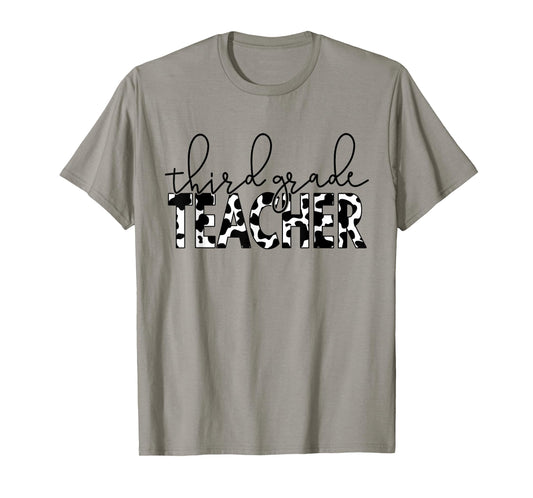 Cow Print 3rd Grade Elementary School Third Grade Teachers T-Shirt