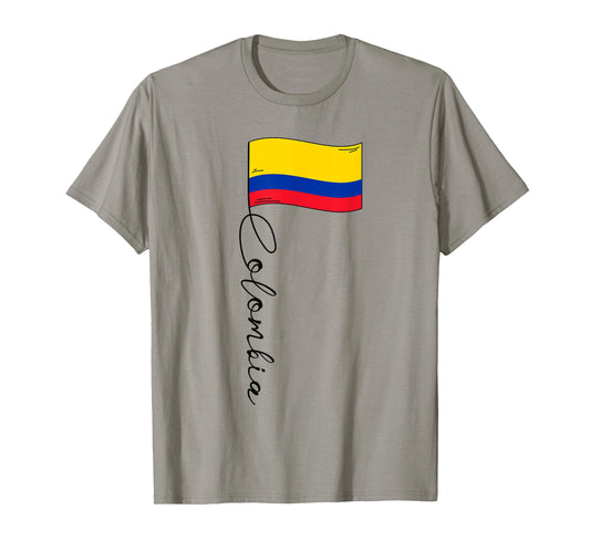 Colombia Signature Flag Pole - Patriotic Colombian Flag T-Shirt for Women Kids Men