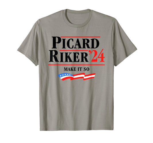 Picard Riker 2024 Make It So American Flag Funny Political T-Shirt