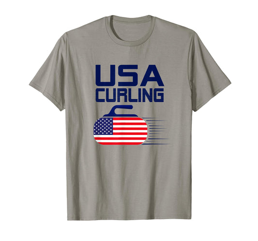 Curling USA Team American Flag Curl Winter Sports Lovers T-Shirt