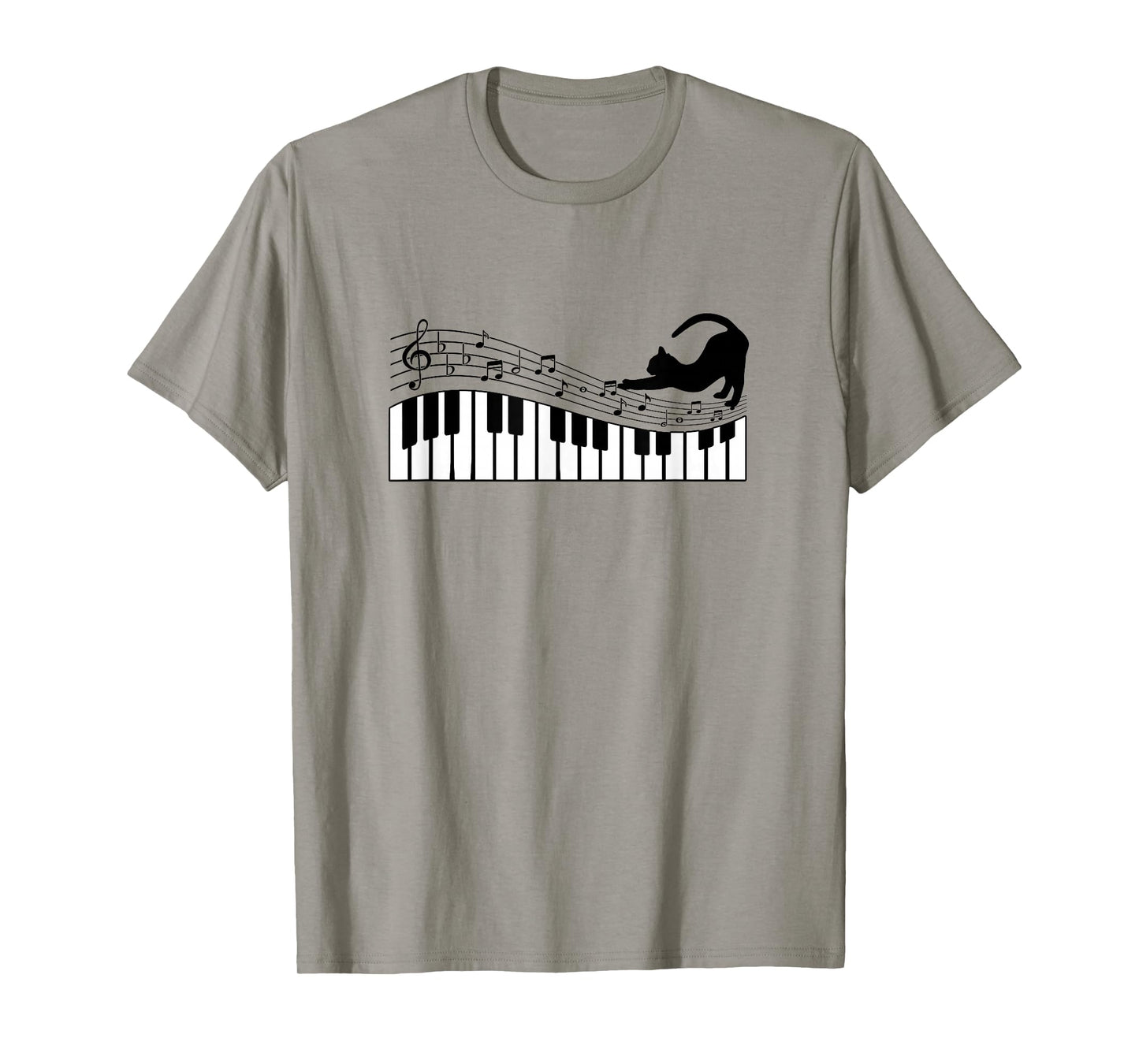 Cute Cat Kitty Playing Piano Music Clef Pianist Musician Art T-Shirt