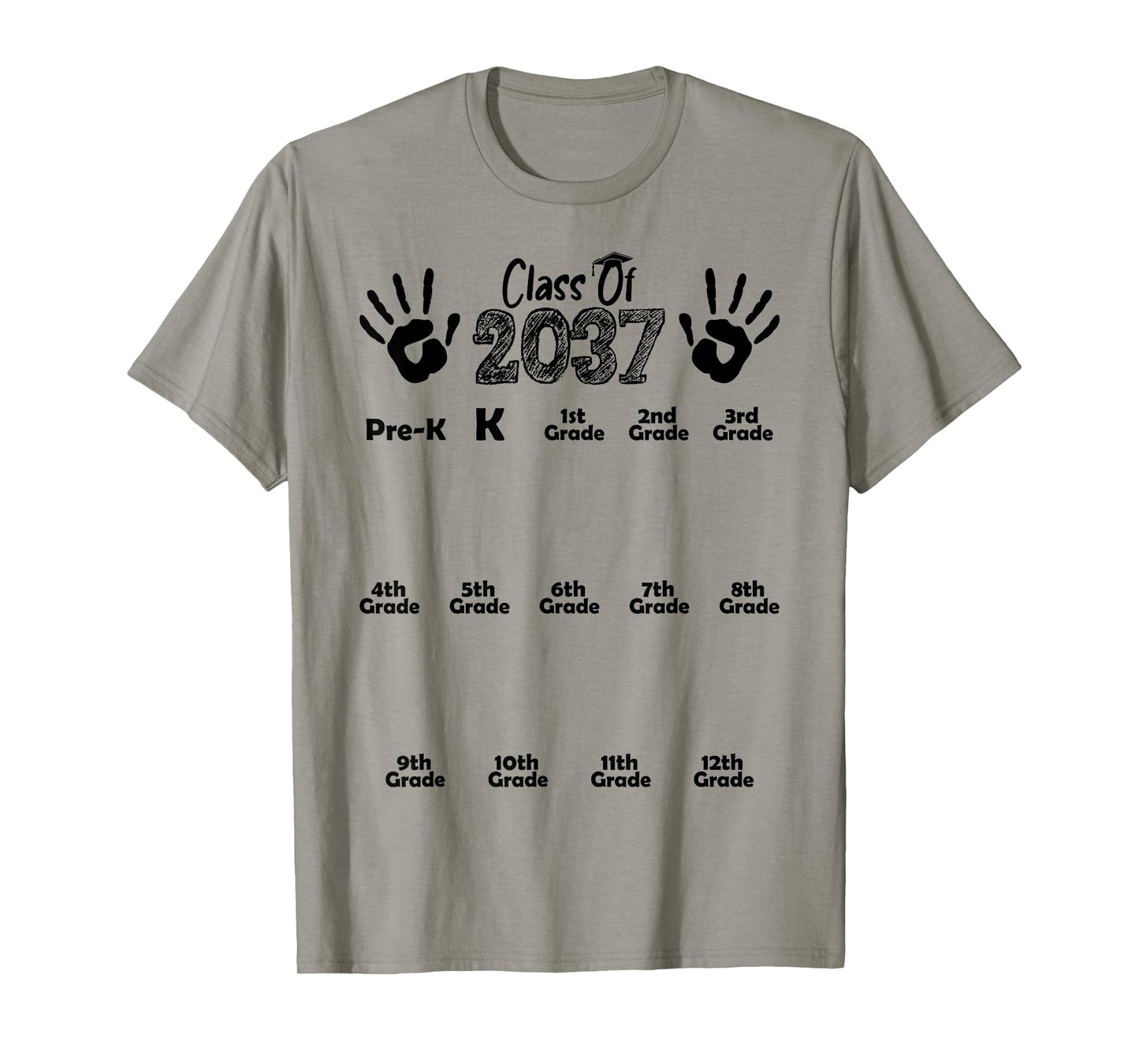 Class of 2037 Grow With Me Shirt Handprint Pre-K 12th Grade T-Shirt