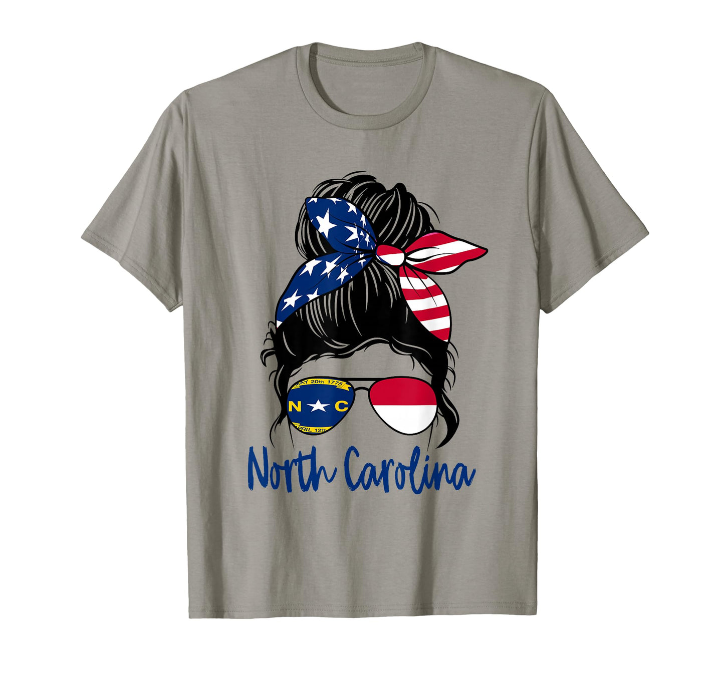 North Carolina Flag Messy bun Girl Patriotic Southern Pride T-Shirt