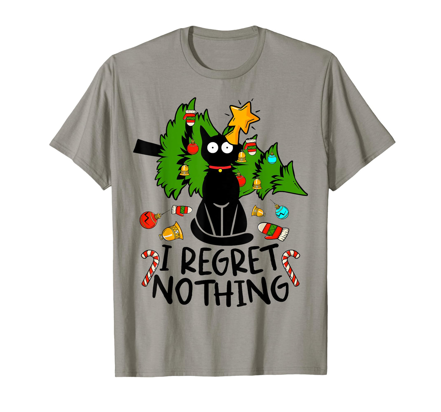 I Regret Nothing, Cat Christmas Tree Funny Black Cat Graphic T-Shirt