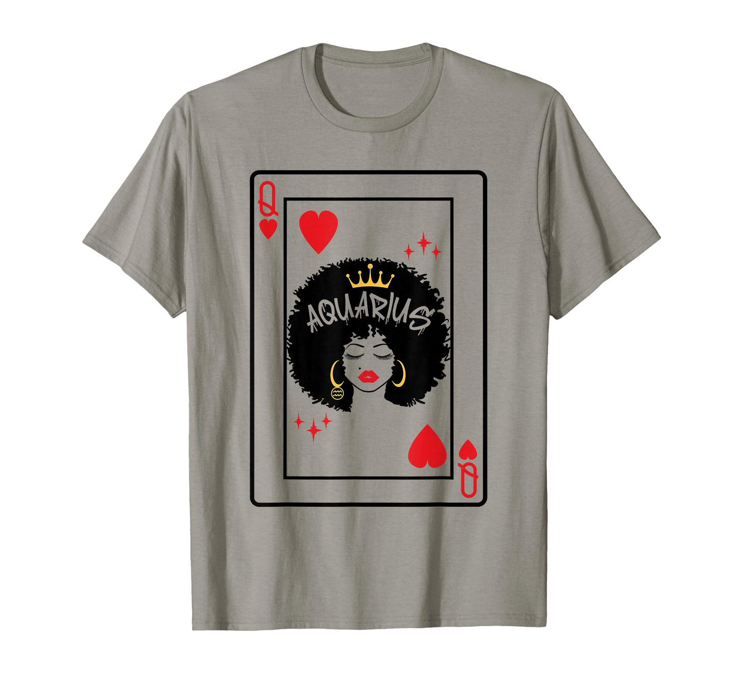 Aquarius Astrology Black Queen Hearts Blackjack Cards Poker T-Shirt