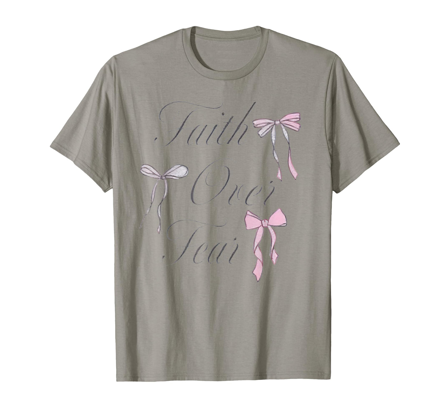 River Like Up Faith Over Fear Christian Coquette Christian Bow Pink, White T-Shirt