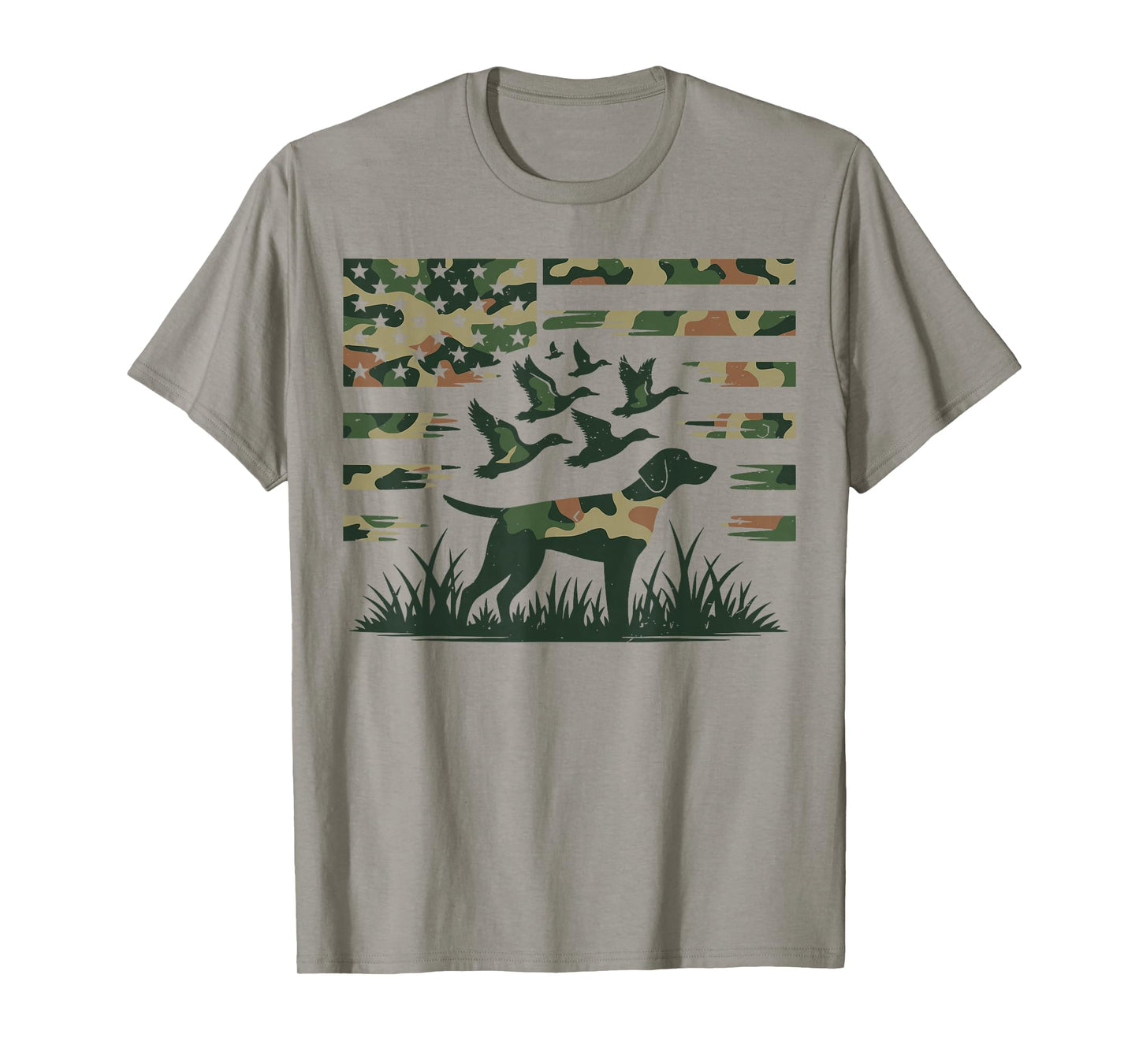 Youth Camo Mallard Duck Hunting Dog Camouflage American Flag T-Shirt