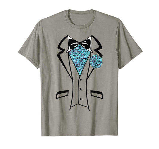 Tux T-Shirt with Blue Ruffles - Tuxedo Suit T-shirt T-Shirt