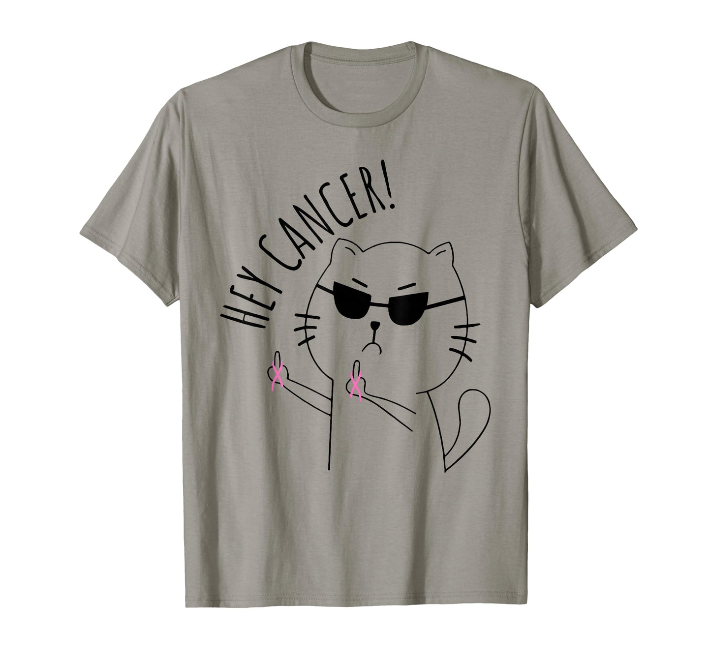 Hey Cancer Funny Cat Pink Ribbon Breast Cancer Awareness T-Shirt