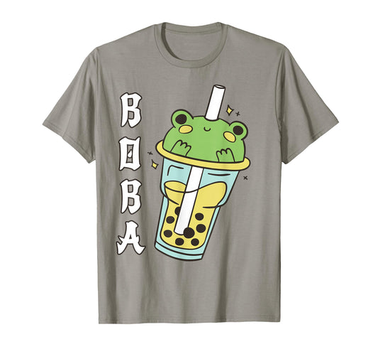 Cute Kawaii Frog Boba Tea Neko Anime Japanese Kids Teen Girl T-Shirt