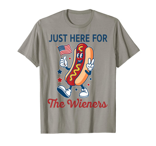 Just Here for The Wieners 4th of July Funny Hot Dog T-Shirt for Men Women Kids
