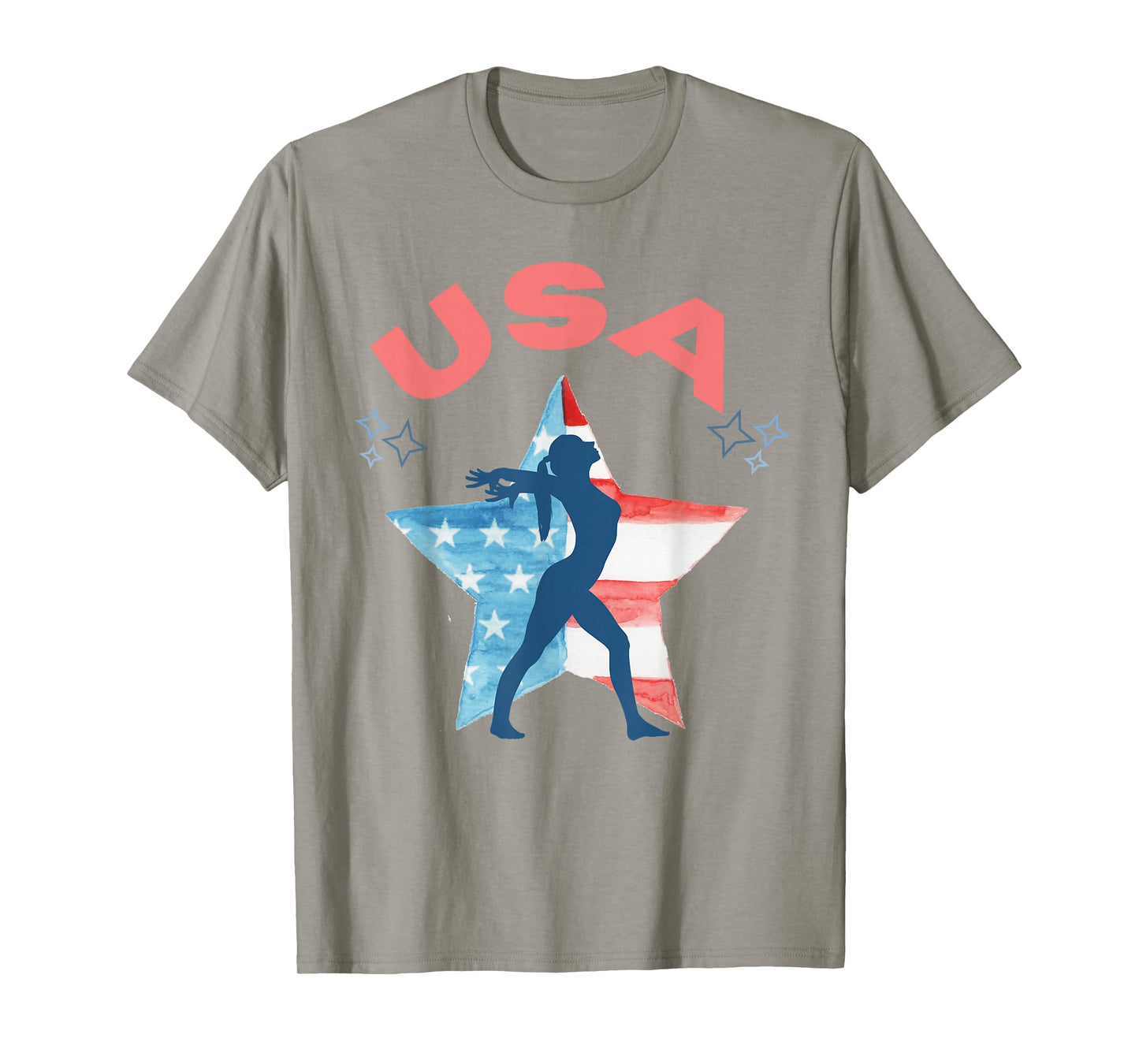 Girls Gymnastics American Flag Star Patriotic USA Gymnast T-Shirt