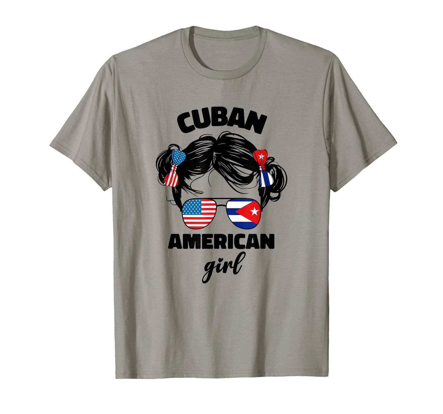 Half Cuban and American America Cuba USA Flag Kids Girl Cute T-Shirt