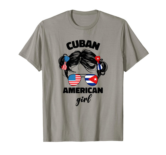 Half Cuban and American America Cuba USA Flag Kids Girl Cute T-Shirt