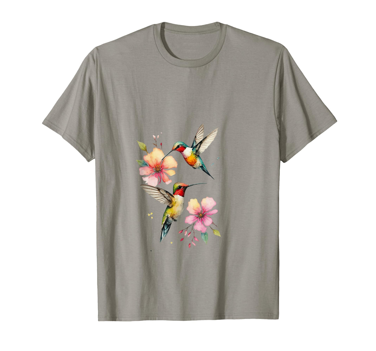 Vibrant Hummingbirds and Floral Watercolor Artwork T-Shirt