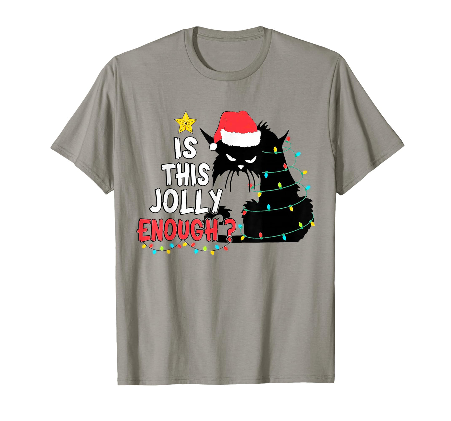 Is This Jolly Enough Black Cat Merry Christmas Tree Lights T-Shirt