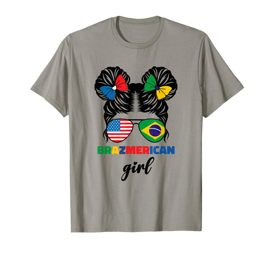 Half American and Brazilian America Brazil Flag Girl Kids T-Shirt