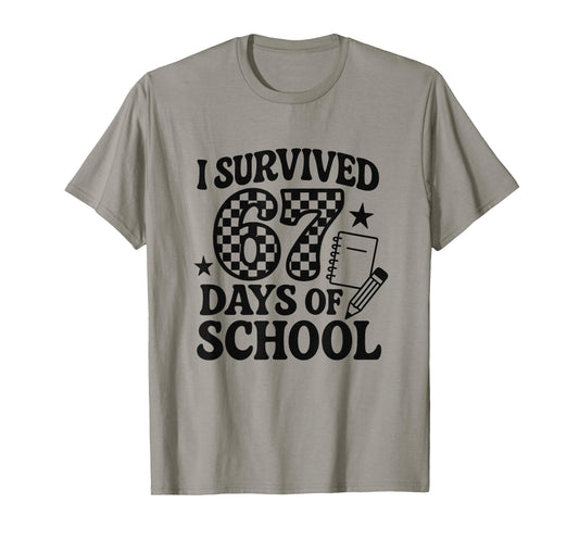 67 Days of School Groovy Checkered T-Shirt