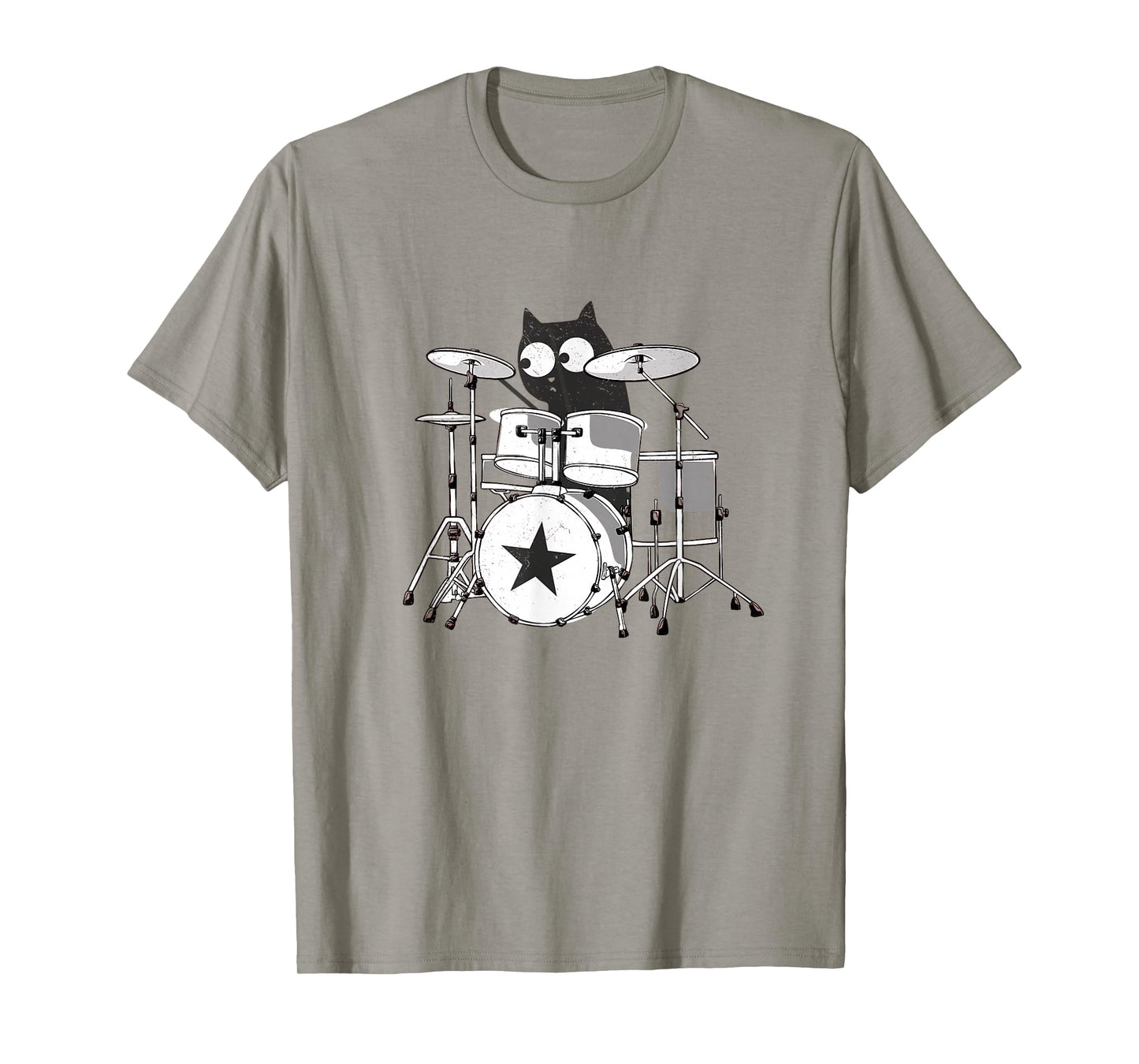 Funny Drummer Cat Playing in Band Kitty Punk Rockstar Kitten T-Shirt