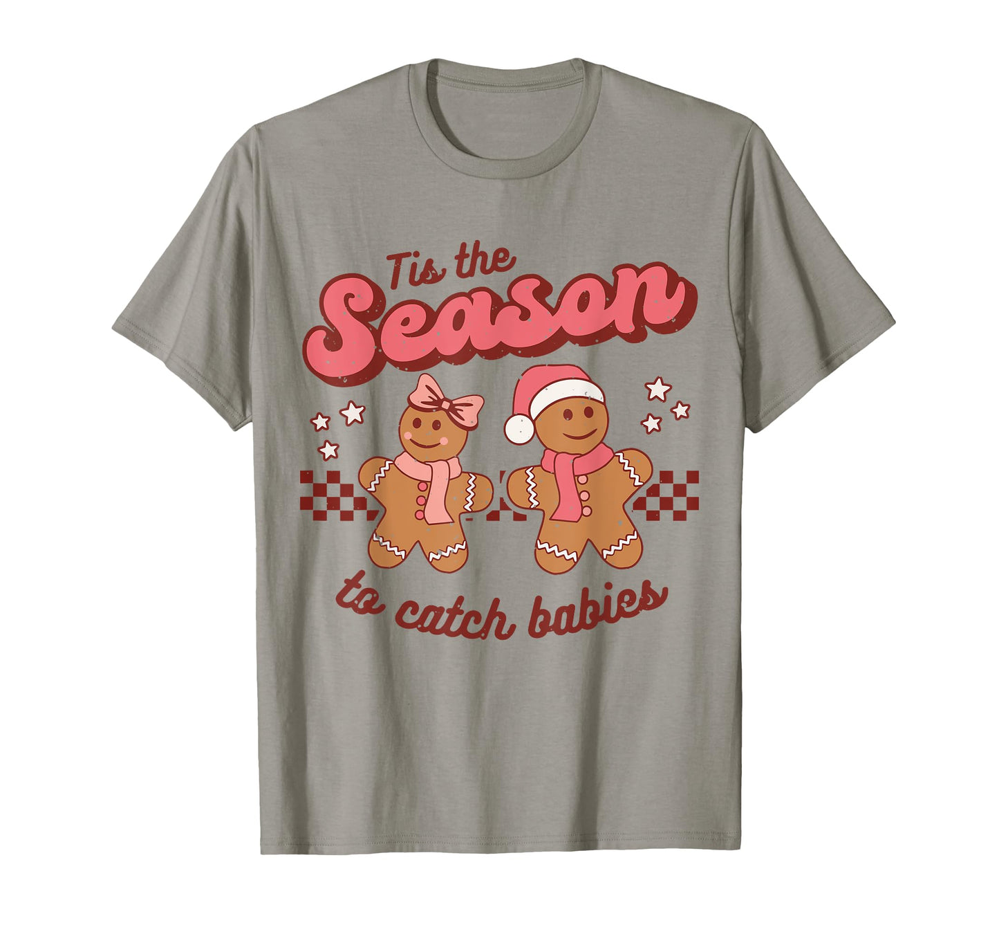 Christmas Labor And Delivery Postpartum Nurse Retro Midwife T-Shirt
