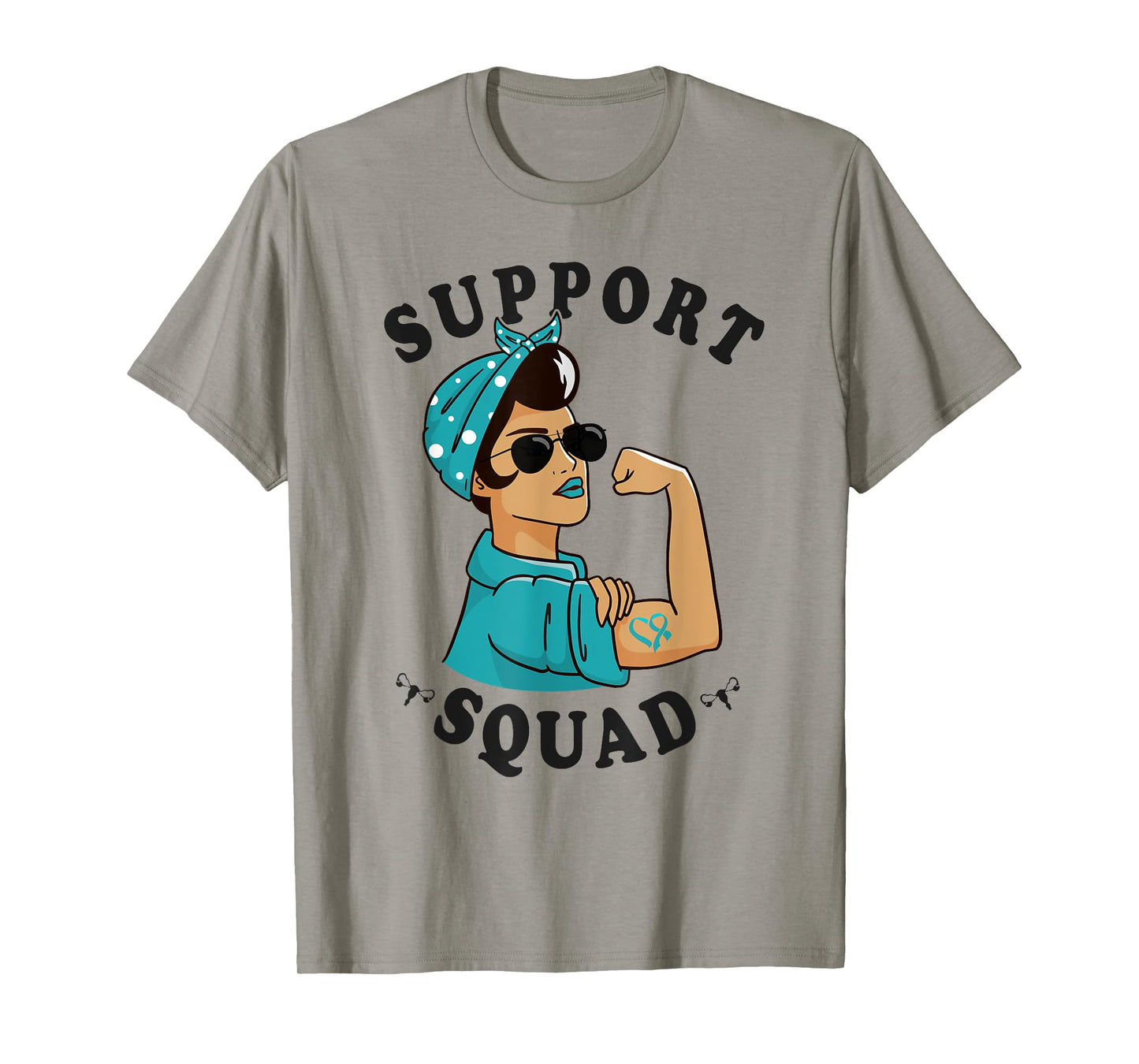 "Support Squad" Teal Ribbon Bandana Women Ovarian Cancer T-Shirt