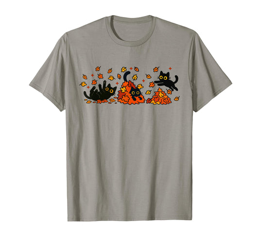 Cute Black Cats in Autumn Fall Pumpkin Cozy Funny Cat Lover T-Shirt