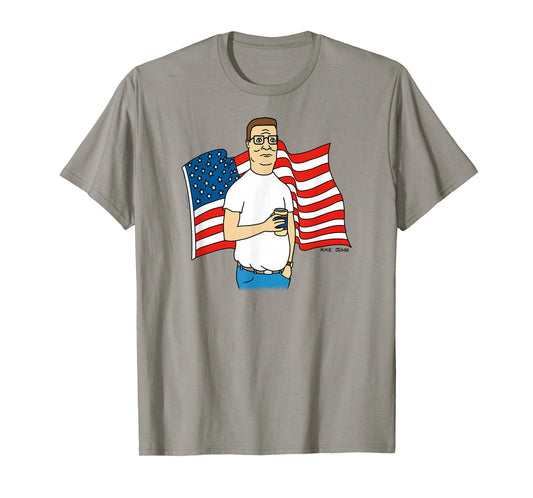 King of The Hill Hank Hill and American Flag Cartoon T-Shirt