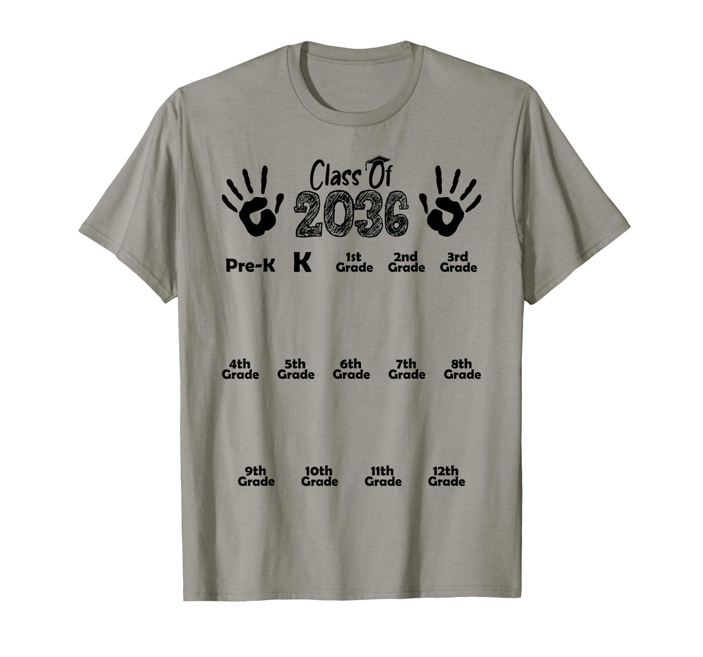 Class of 2036 Grow With Me Shirt Handprint Pre-K 12th Grade T-Shirt