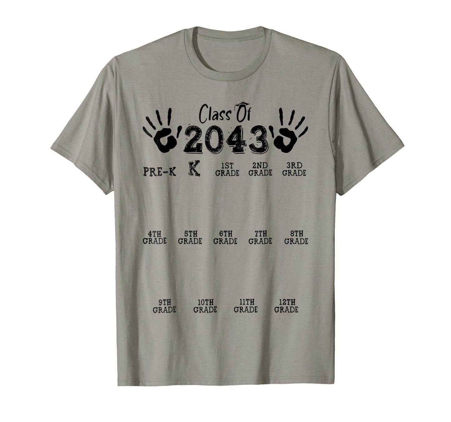 Class of 2043 Grow With Me Shirts Handprint Pre-K 12th Grade T-Shirt