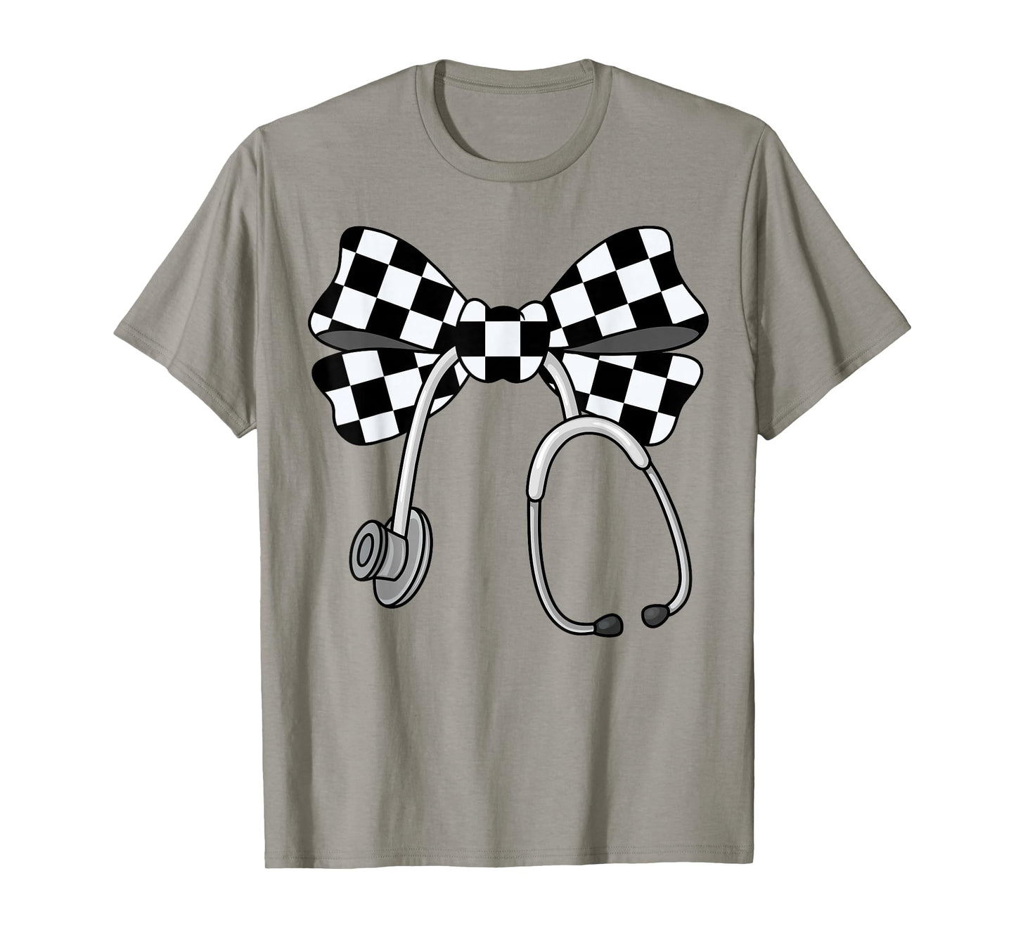 Checkered Coquette Nurse Stethoscope Bow Checkered Nurse T-Shirt