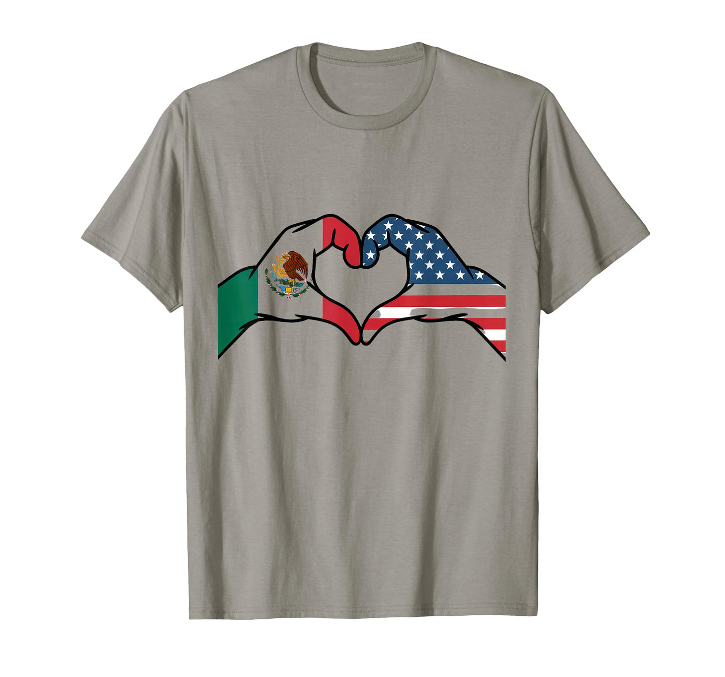 Mexican American Flag Print Heart Hands Love Mexico USA T-Shirt